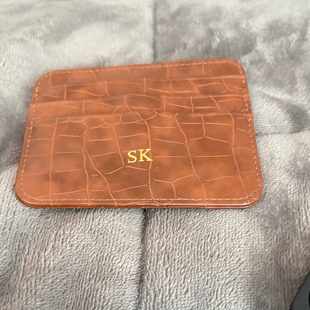 Elegant Brown Crocodile Pattern Monogrammed  Card Holder